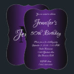 Elegant Black and Royal Lila Ombre 50:e födelsedag Inbjudningar<br><div class="desc">Inbjudan till hennes 50-årsdag. Svart och royal lila ombre-födelsedagsinbjudan. Anpassadets bakgrund färg bakom övertoningsbilden. Anpassade födelsedagsfest inbjudan. Inbjudningar till Glam och chic. Anpassa det moderna och eleganten calligraphy-teckensnittet stilar.</div>