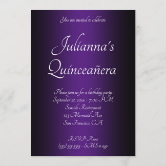 Elegant Black and Royal Lila Ombre Quinceañera Inbjudningar