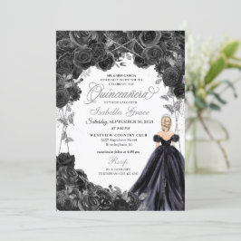 Elegant Black and Silver Blommigt Quinceanera Invi Inbjudningar