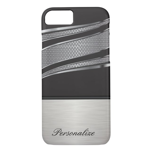 Elegant Black and Silver Chrome Mesh Case-Mate iPhone Skal (Baksida)