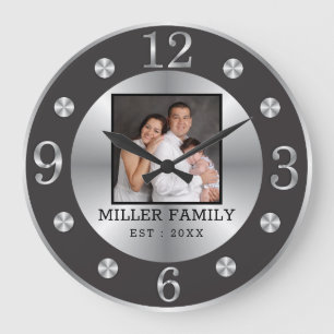 Elegant Black and Silver Family Namn Anpassningsba Stor Klocka