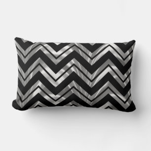 Elegant Black and Silver Geometric Chevron Mönster Lumbarkudde