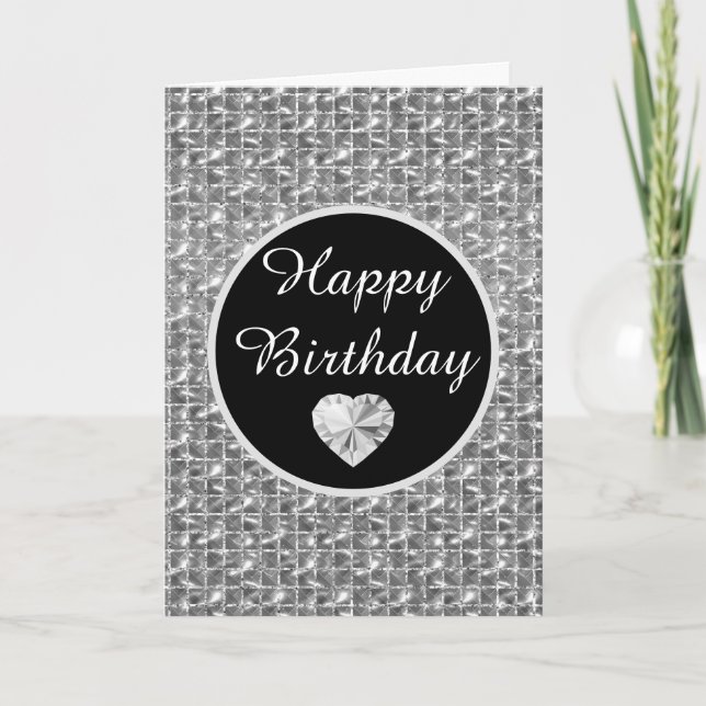 Elegant Black and Silver Square Glitter Birthday Kort (Framsida)