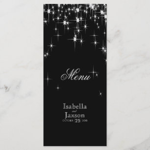 Elegant Black and Silver Starlight Bröllop - Menu Meny