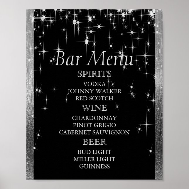 Elegant Black and Silver Starlight - Pub Menu Poster (Framsidan)