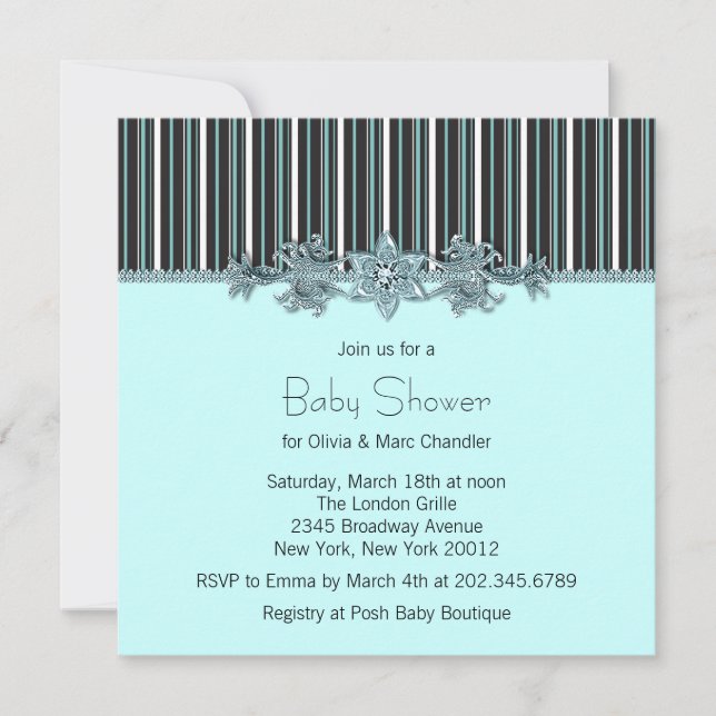 Elegant Black and Teal Blue Rand Baby Shower Inbjudningar (Framsida)