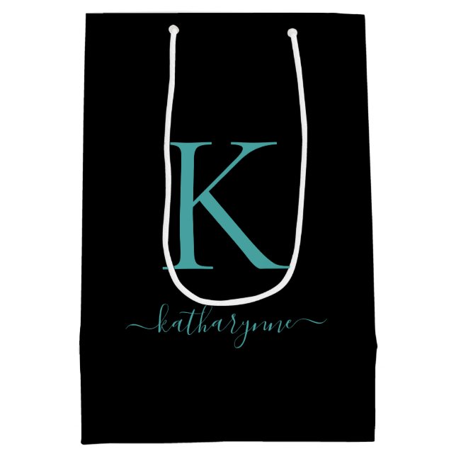 Elegant Black and Teal Monogram Namn (Baksidan)
