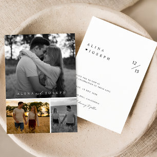 Elegant Black and White 3 Photo Collage Bröllop Inbjudningar