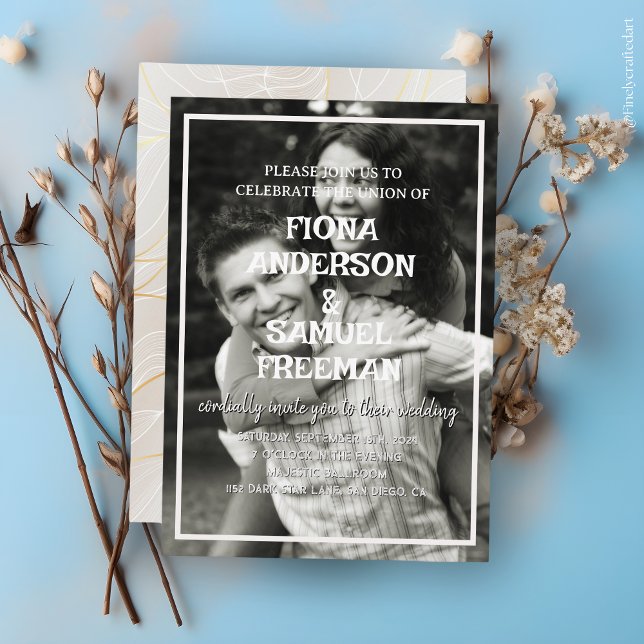 Elegant Black and White Anpassningsbar Photo Bröll Inbjudningar (Skapare uppladdad)