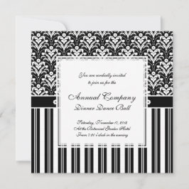 Elegant Black and White Art Deco Damask Rand Inbjudningar