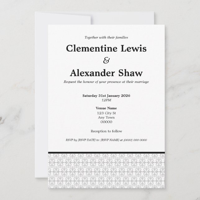 Elegant Black and White Art Deco Style Inbjudningar (Framsida)