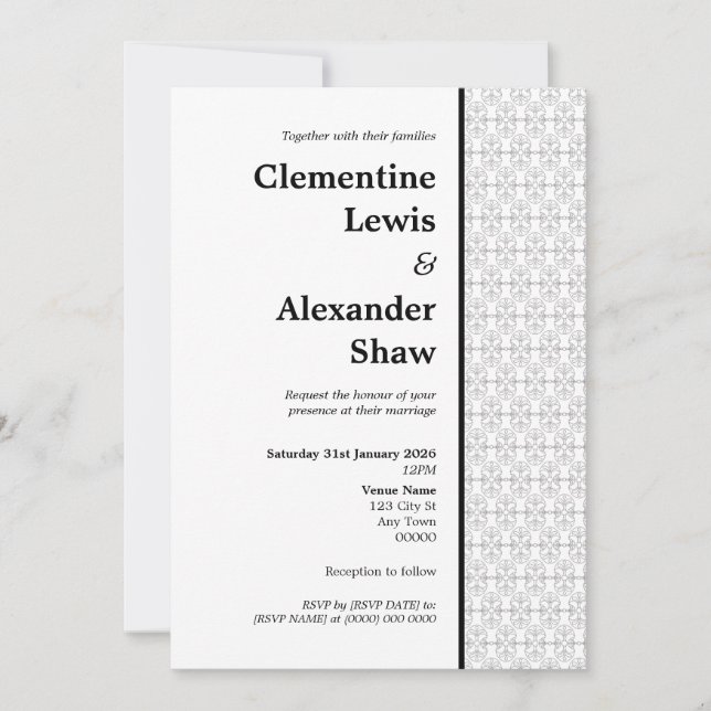 Elegant Black and White Art Deco Style  Inbjudningar (Framsida)