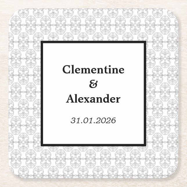 Elegant Black and White Art Deco Style Underlägg Papper Kvadrat (Framsidan)