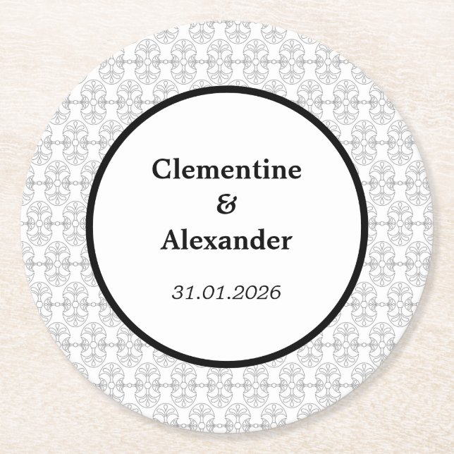 Elegant Black and White Art Deco Style Underlägg Papper Rund (Framsidan)