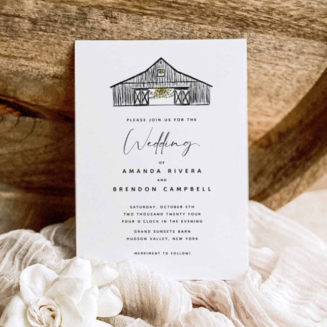 Elegant Black and White Barn Wedding bjudande Inbjudningar (Skapare uppladdad)