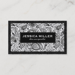 Elegant Black and White Blommigt Paisley 2 Visitkort