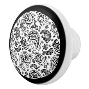Elegant Black and White Blommigt Paisley 2a Knopp