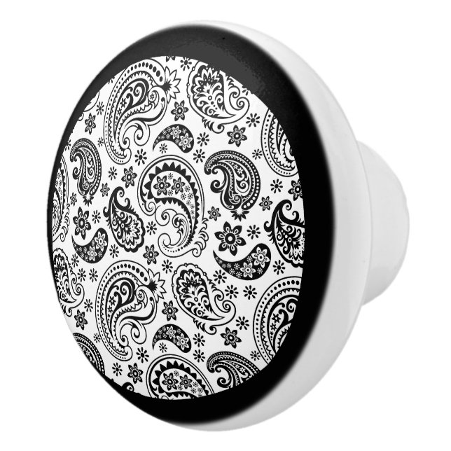 Elegant Black and White Blommigt Paisley 2a Knopp (Höger)