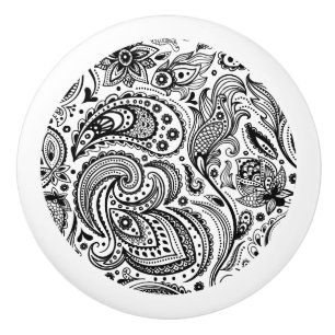 Elegant Black and White Blommigt Paisley 2a Knopp