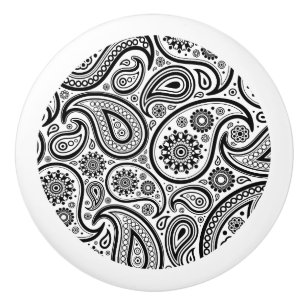 Elegant Black and White Blommigt Paisley 3 Knopp