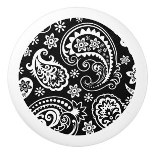 Elegant Black and White Blommigt Paisley Knopp