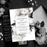 Elegant Black and white boho alla på en bröllop Inbjudningar<br><div class="desc">Bladblommor med svart och vit boho pampas-gräs elegant i en redigerbar bröllop-mall bjuds in direkt digitalnedladdning med bröllop-information och qr-osa längst bak</div>