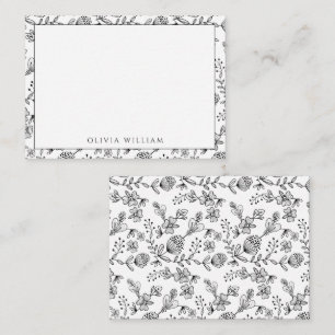 Elegant Black and White Boho Blommigt Gräns Namn Anteckningskort