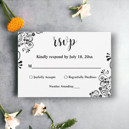 Elegant Black and White Boho Ornate Blommigt Bröll OSA Kort