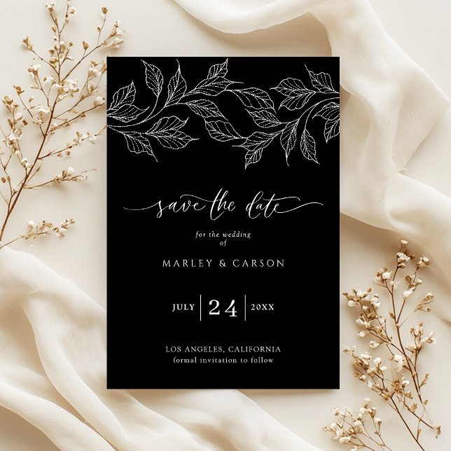 Elegant Black and White Botanical Wedding Spara Datumet (Skapare uppladdad)