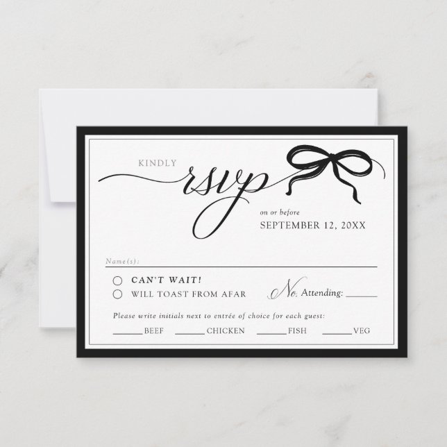 Elegant Black and White Bow Simple Classic Wedding OSA Kort (Framsida)