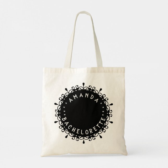 Elegant Black and White Bridesmaid Tote Bag Tygkasse (Baksida)