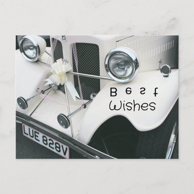 Elegant Black and White Bröllop Car Helg Vykort (Framsida)
