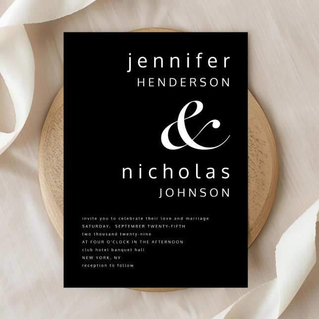 Elegant Black and White Bröllop Inbjudningar (Elegant Black And White Wedding Invitation)
