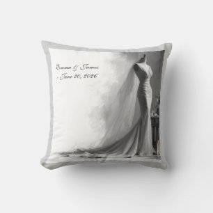 Elegant Black and White Bröllop Kudde