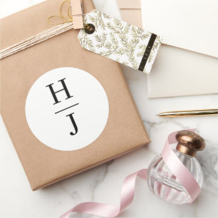 Elegant Black and White Bröllop Monogram Runt Klistermärke