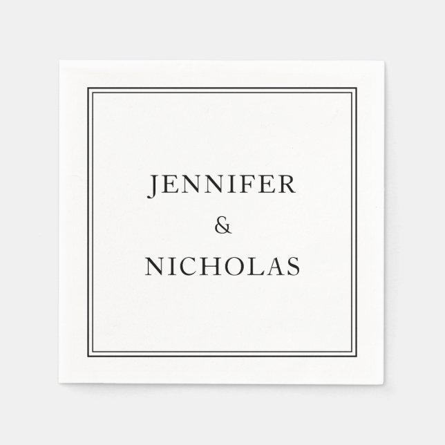 Elegant Black and White Bröllop Pappersservett (Framsidan)