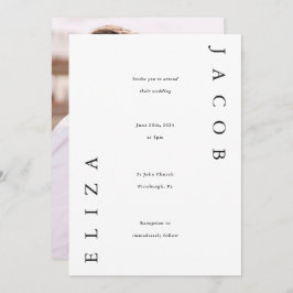 Elegant Black and White Bröllop Photo Inbjudningar