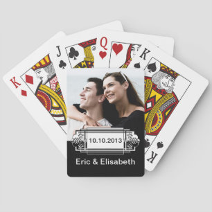Elegant Black and White Bröllop Souvenir Photo Spelkort