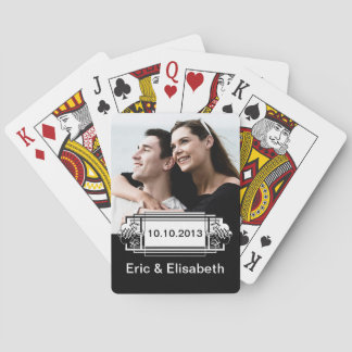 Elegant Black and White Bröllop Souvenir Photo Spelkort