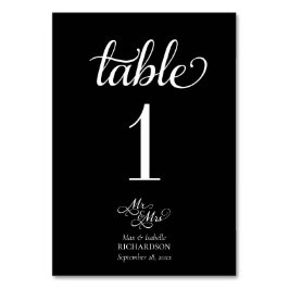 Elegant Black and White Calligraphy Bröllop Bordsnummer