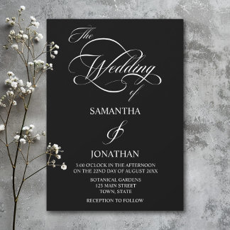 Elegant Black and White Calligraphy Bröllop Inbjudningar