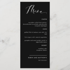Elegant Black and White Calligraphy Bröllop Menu Meny