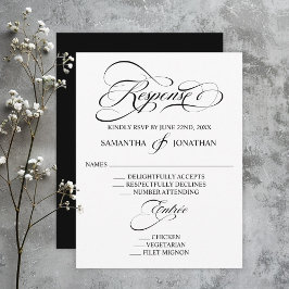 Elegant Black and White Calligraphy Bröllop OSA Kort