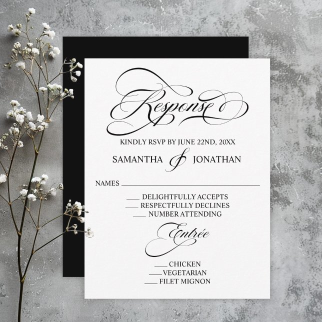 Elegant Black and White Calligraphy Bröllop OSA Kort (Skapare uppladdad)