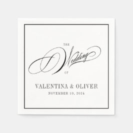 Elegant Black and White Calligraphy Bröllop Pappersservett