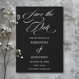 Elegant Black and White Calligraphy Bröllop Spara Datumet