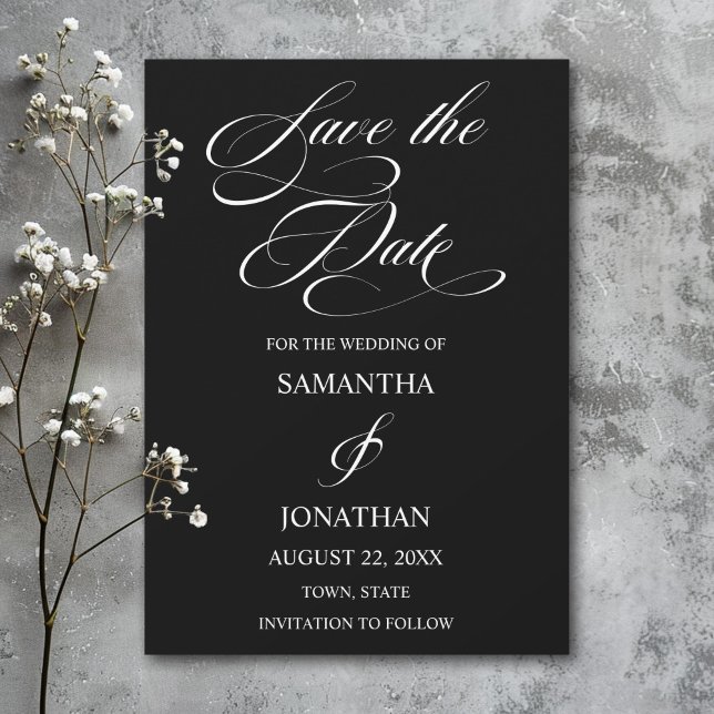 Elegant Black and White Calligraphy Bröllop Spara Datumet (Skapare uppladdad)