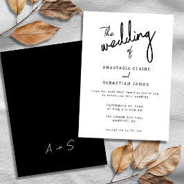 Elegant Black and White Calligraphy Script Wedding Inbjudningar