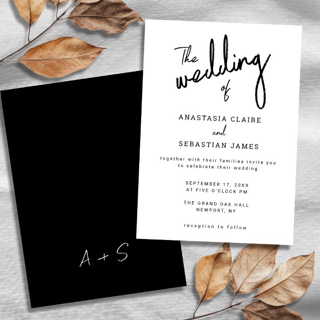 Elegant Black and White Calligraphy Script Wedding Inbjudningar (Elegant Black and White Calligraphy Script Wedding Invitation)