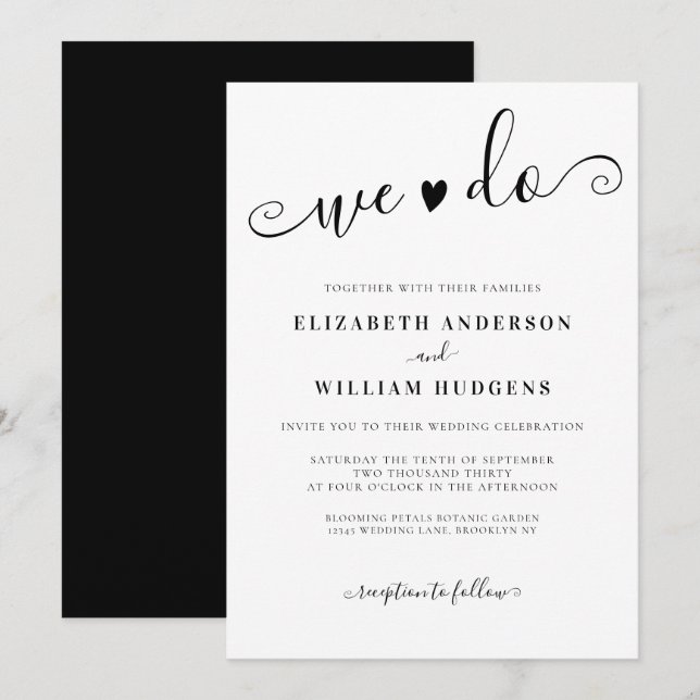 Elegant Black and White Calligraphy We Do Bröllop Inbjudningar (Fram/baksida)